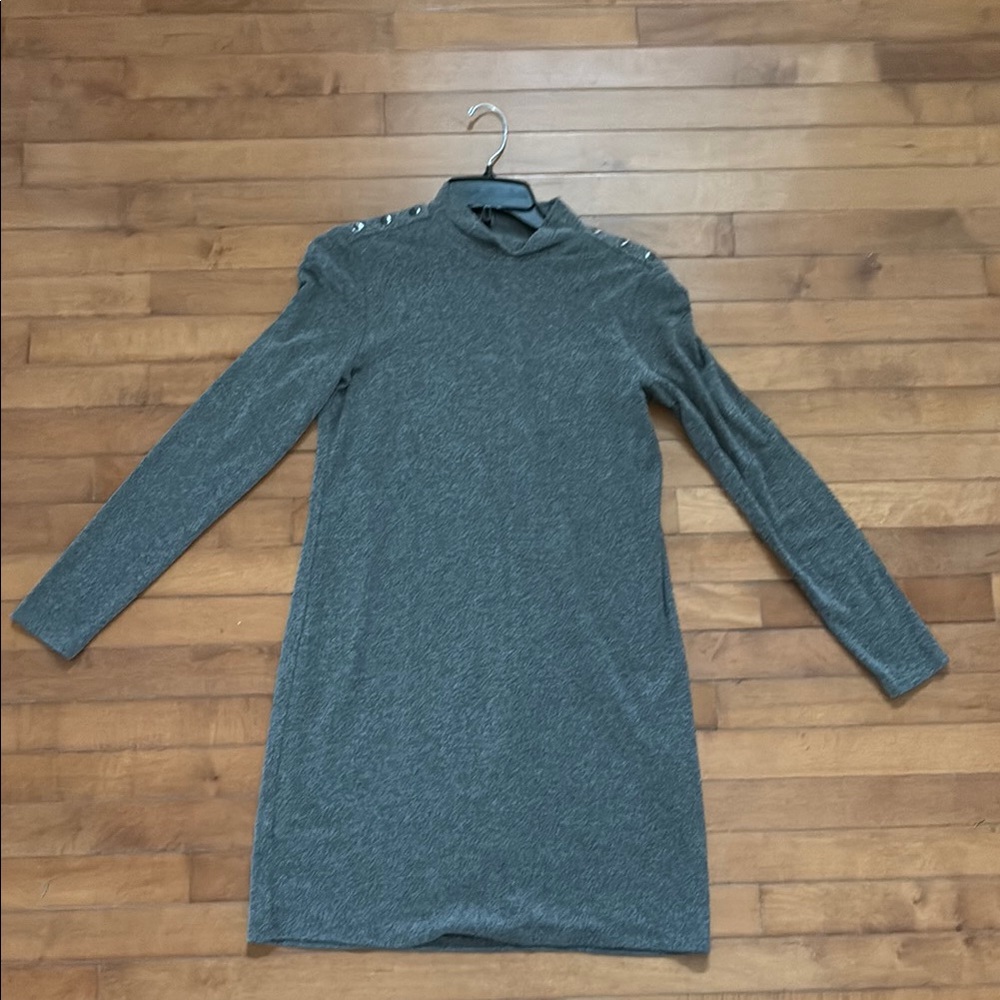 WHBM Gray Long Sleeve Dress with Button Detail